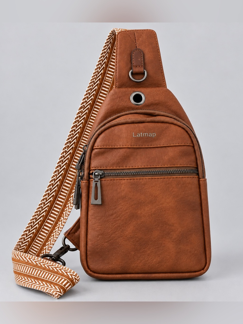 Latmap Brown Faux Leather Sling Bag Crossbody Chest Backpack